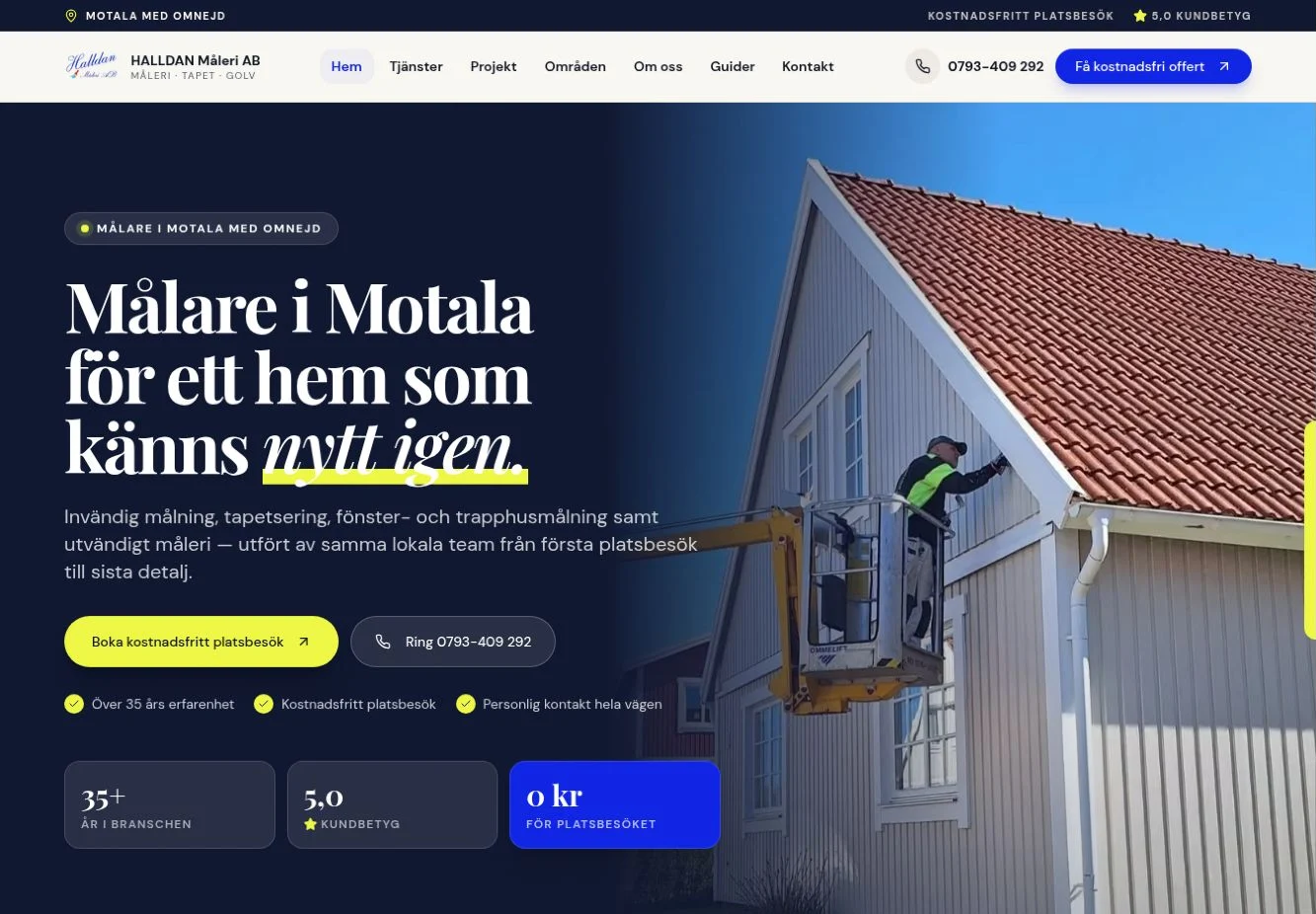 Halldan Måleri website homepage screenshot