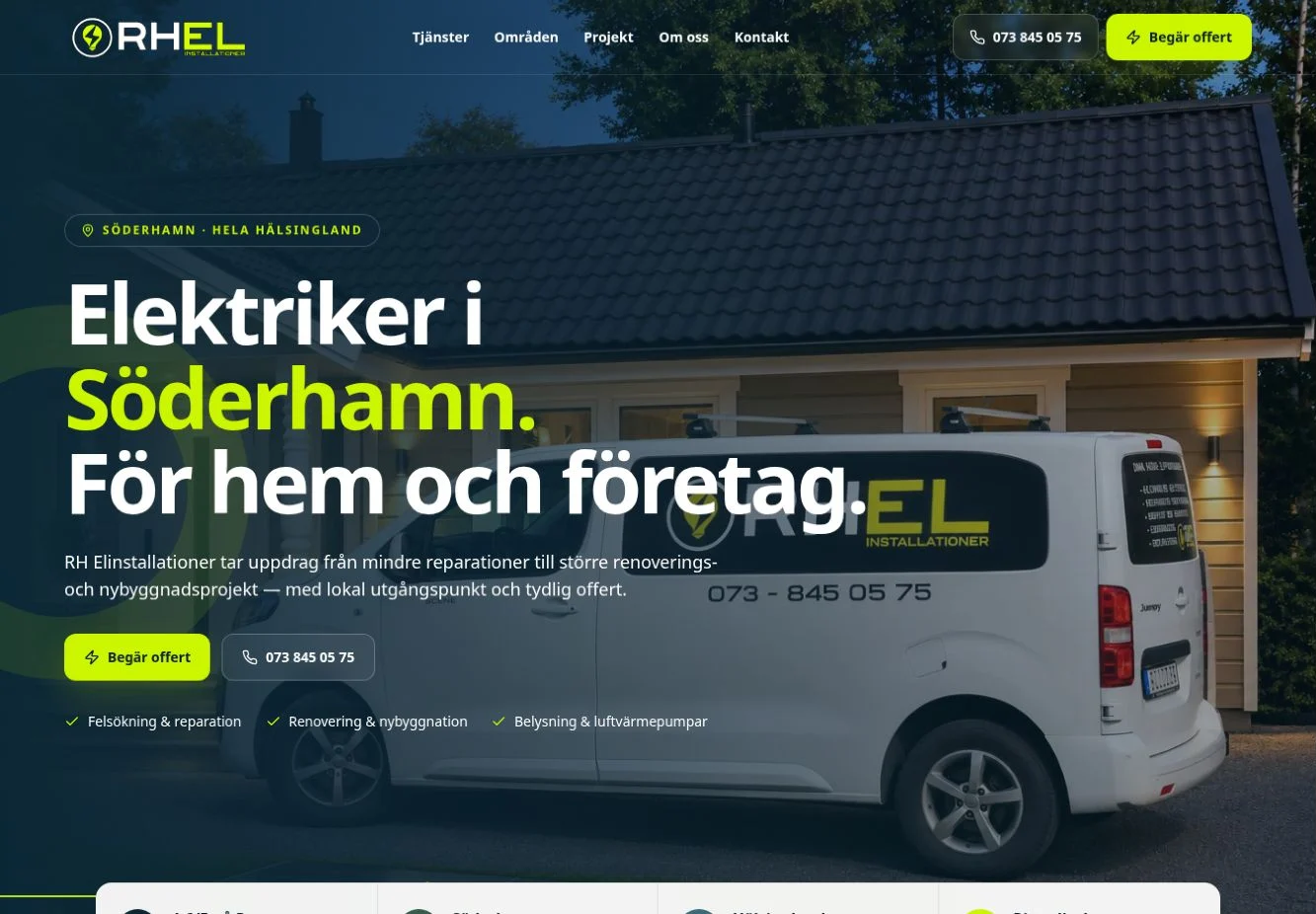 RH Elinstallationer website homepage screenshot